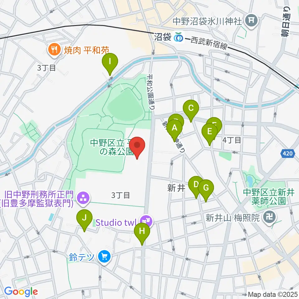 中野区立総合体育館周辺の駐車場・コインパーキング一覧地図