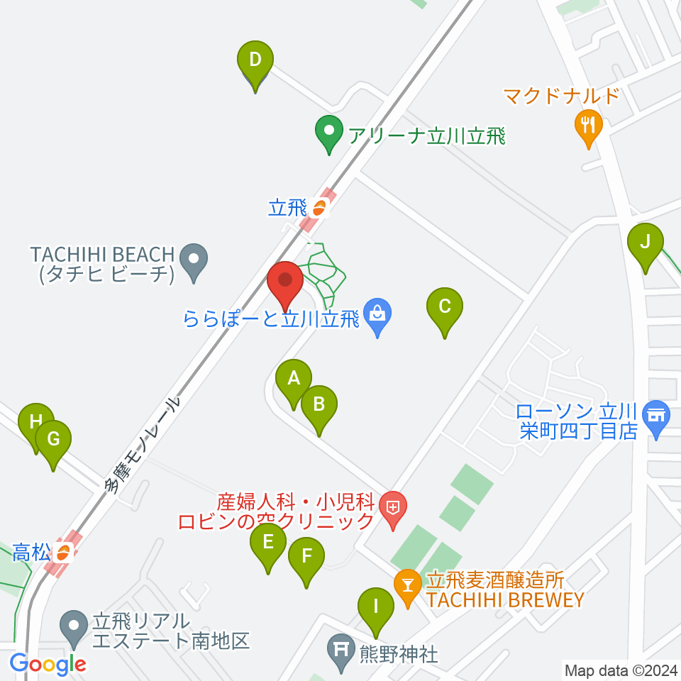 TOHOシネマズ立川立飛周辺の駐車場・コインパーキング一覧地図