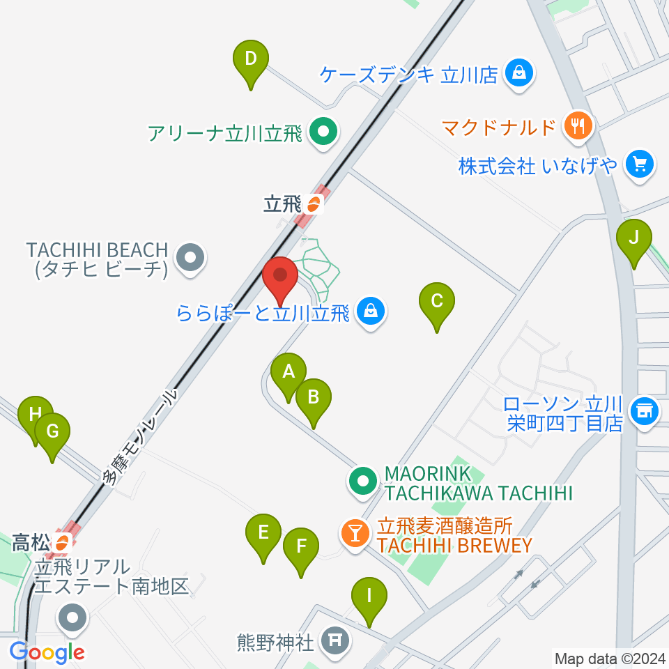 TOHOシネマズ立川立飛周辺の駐車場・コインパーキング一覧地図