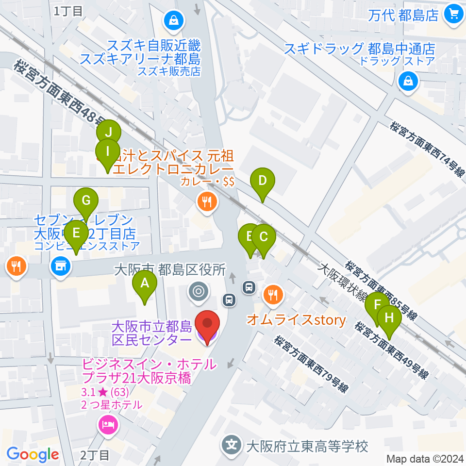 まるよし精肉店 都島区民センター周辺の駐車場・コインパーキング一覧地図