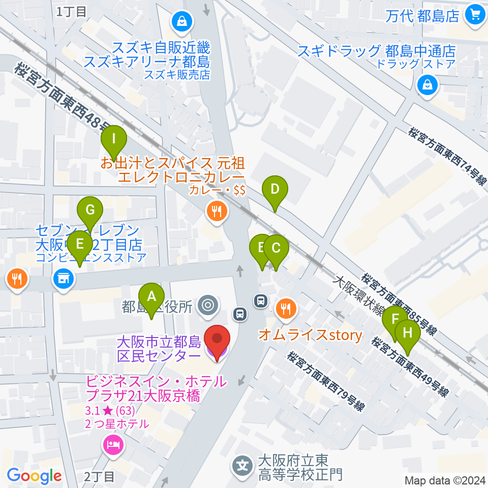 まるよし精肉店 都島区民センター周辺の駐車場・コインパーキング一覧地図