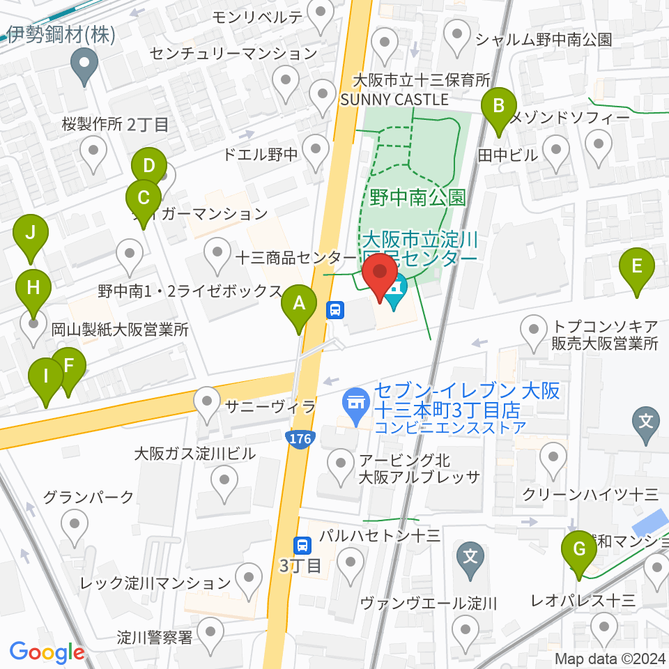 大阪市立淀川区民センター周辺の駐車場・コインパーキング一覧地図