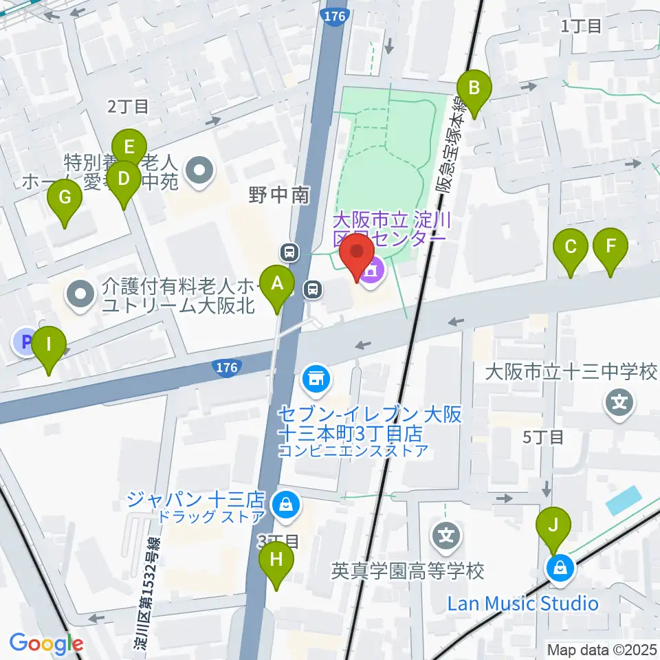 大阪市立淀川区民センター周辺の駐車場・コインパーキング一覧地図