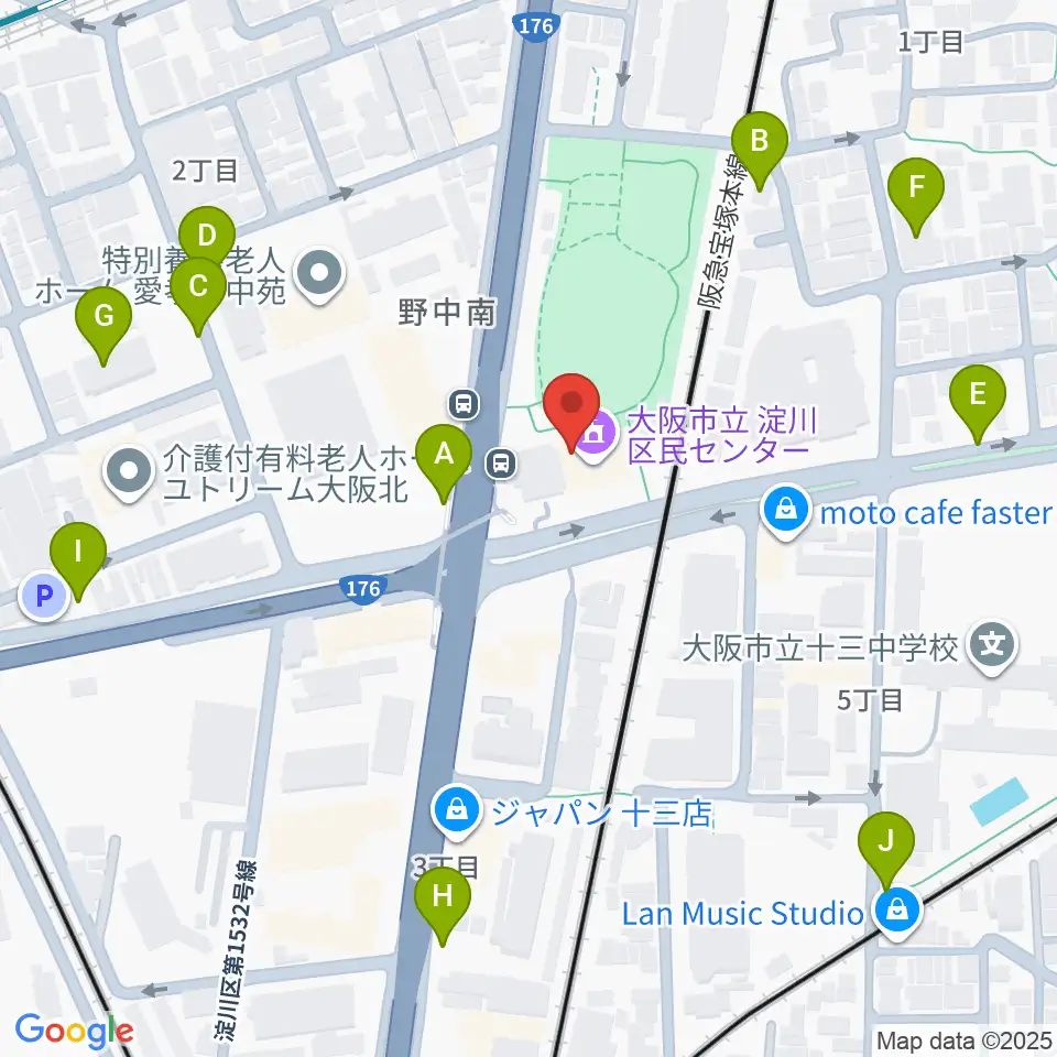 大阪市立淀川区民センター周辺の駐車場・コインパーキング一覧地図