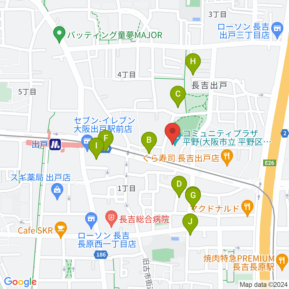 コミュニティプラザ平野（平野区民センター）周辺の駐車場・コインパーキング一覧地図