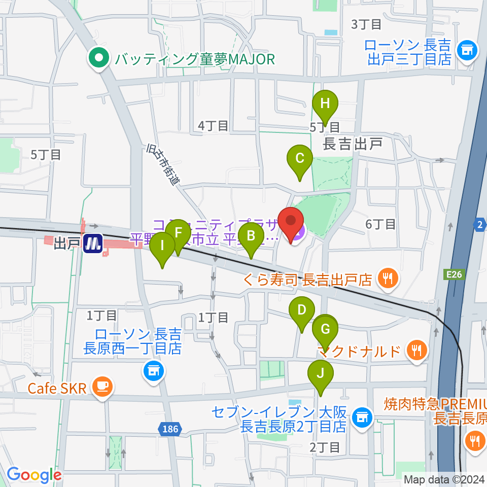 コミュニティプラザ平野（平野区民センター）周辺の駐車場・コインパーキング一覧地図