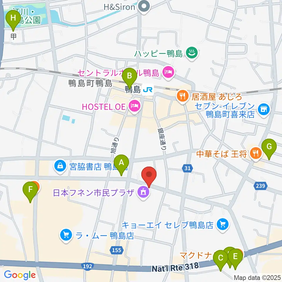日本フネン市民プラザ周辺の駐車場・コインパーキング一覧地図
