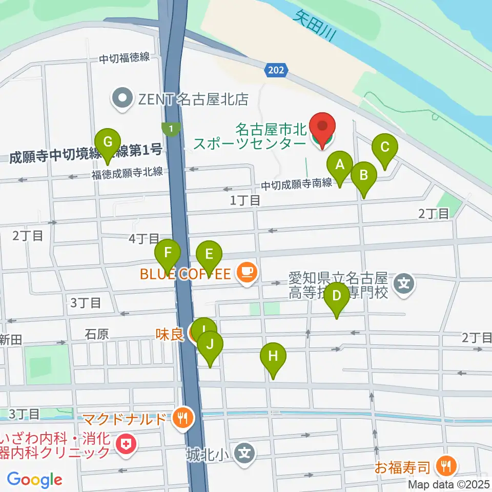 名古屋市北スポーツセンター周辺の駐車場・コインパーキング一覧地図