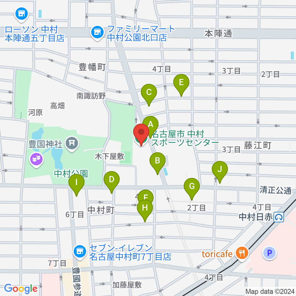 名古屋市中村スポーツセンター周辺の駐車場・コインパーキング一覧地図