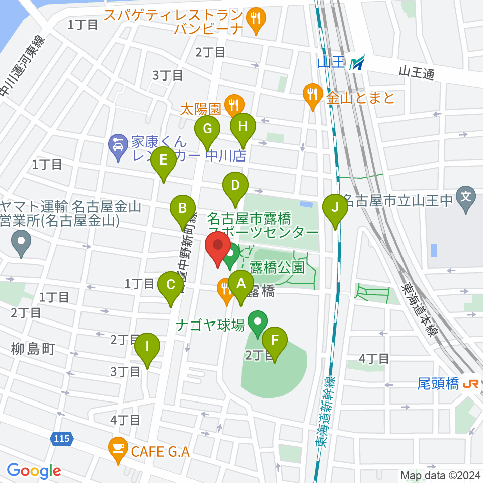 名古屋市露橋スポーツセンター周辺の駐車場・コインパーキング一覧地図