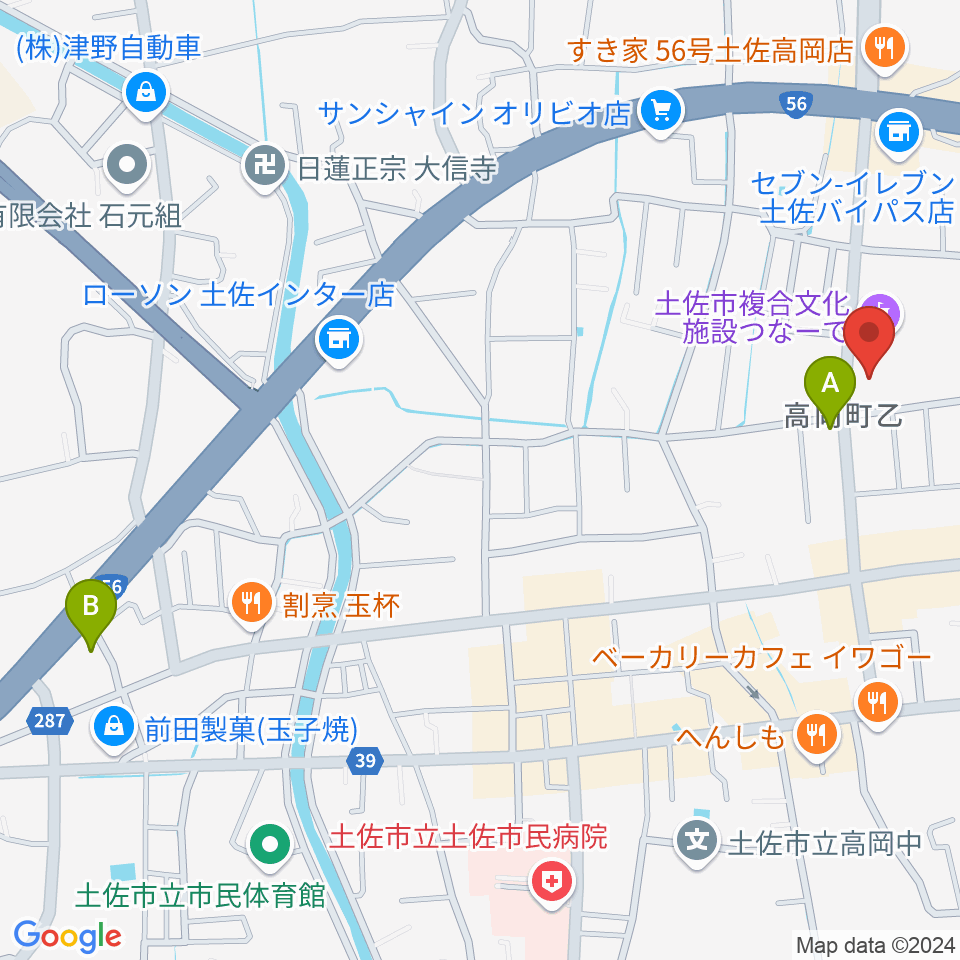 土佐市複合文化施設つなーで周辺の駐車場・コインパーキング一覧地図