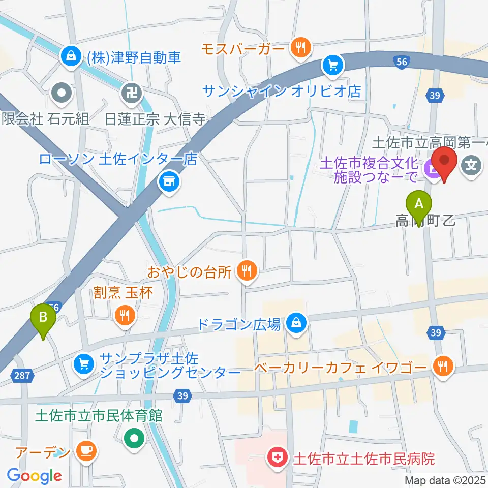 土佐市複合文化施設つなーで周辺の駐車場・コインパーキング一覧地図