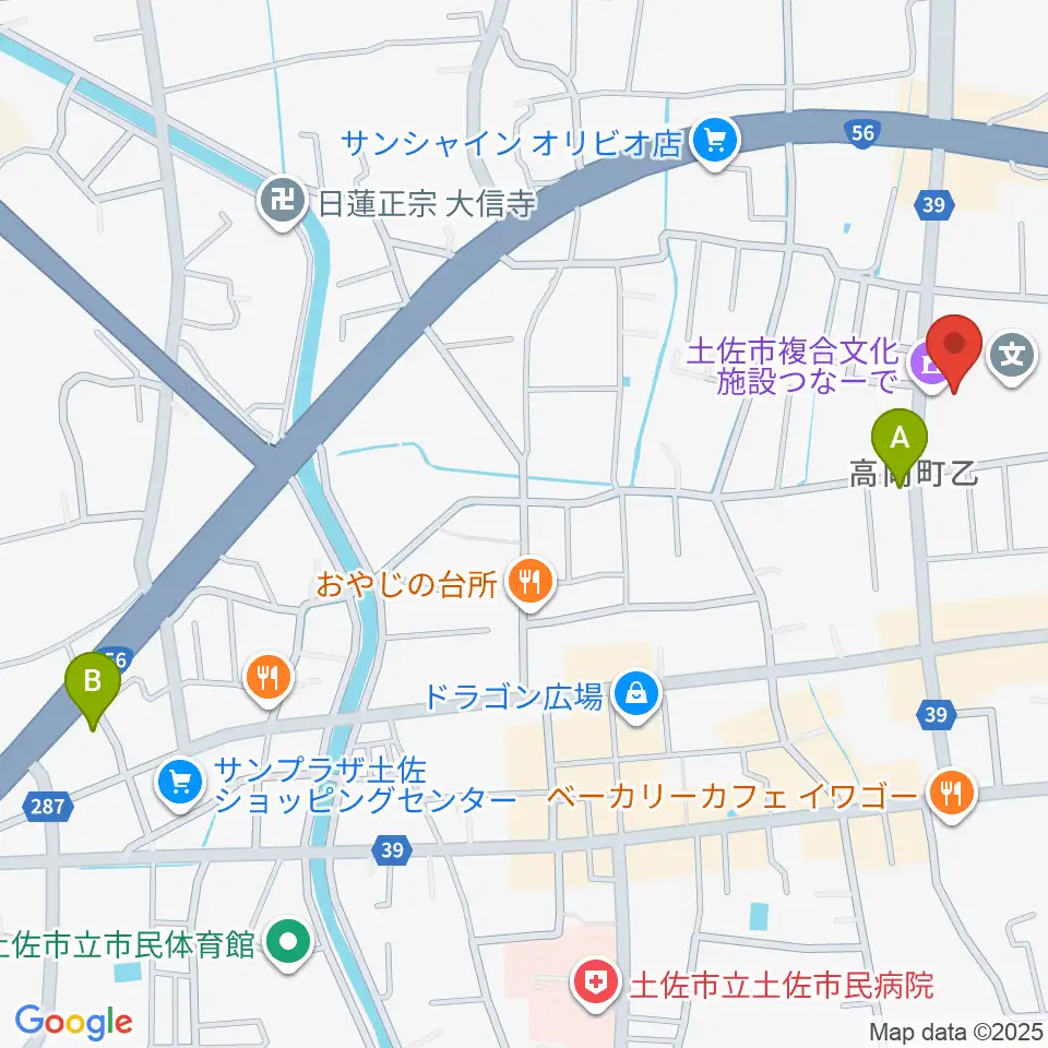 土佐市複合文化施設つなーで周辺の駐車場・コインパーキング一覧地図
