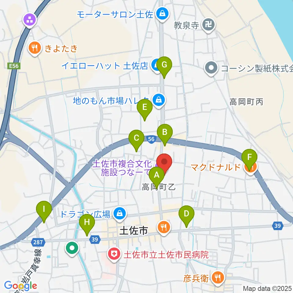 土佐市複合文化施設つなーで周辺の駐車場・コインパーキング一覧地図