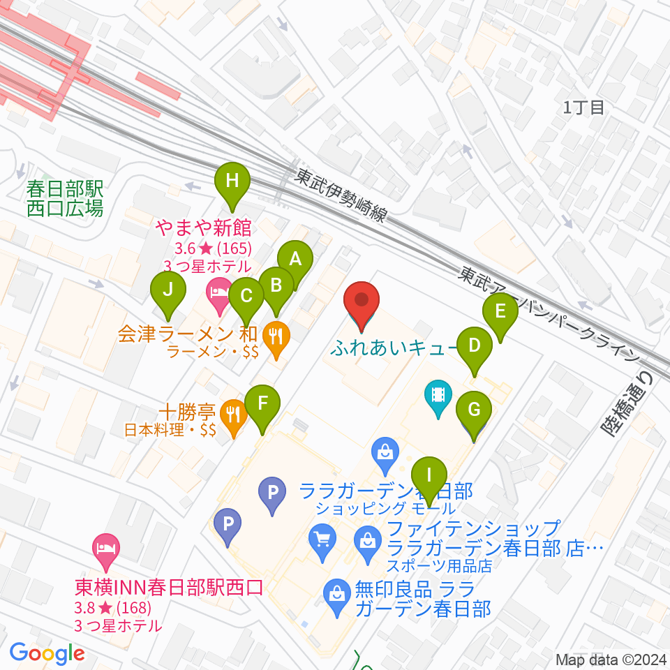 春日部ふれあいキューブ周辺の駐車場・コインパーキング一覧地図