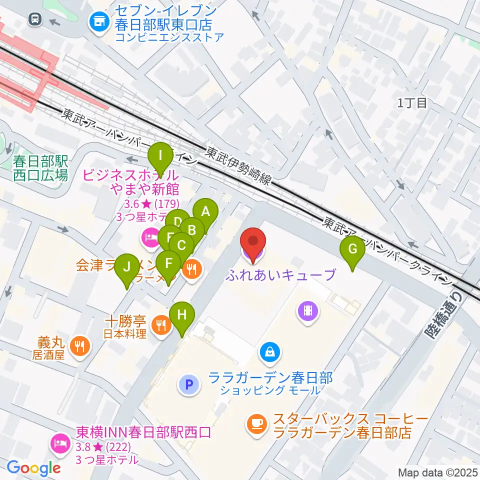 春日部ふれあいキューブ周辺の駐車場・コインパーキング一覧地図