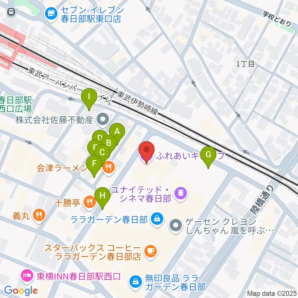 春日部ふれあいキューブ周辺の駐車場・コインパーキング一覧地図