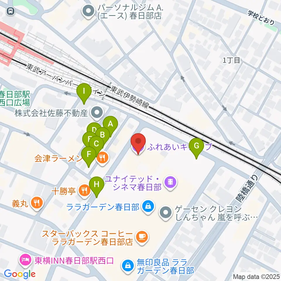 春日部ふれあいキューブ周辺の駐車場・コインパーキング一覧地図