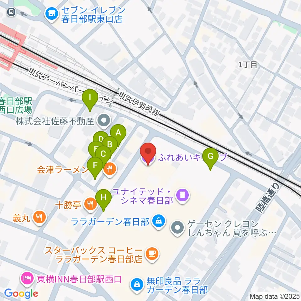 春日部ふれあいキューブ周辺の駐車場・コインパーキング一覧地図