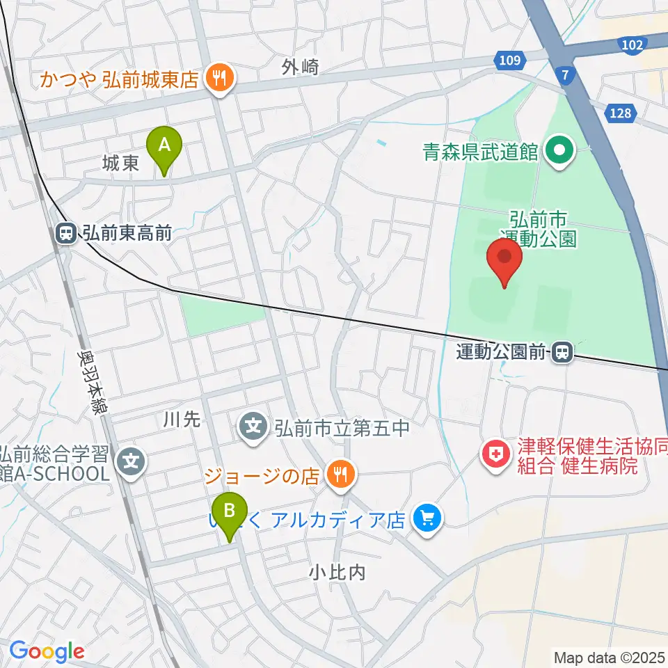 弘前市運動公園野球場周辺の駐車場・コインパーキング一覧地図