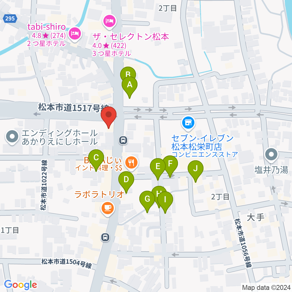 日本ヴァイオリン松本店周辺の駐車場・コインパーキング一覧地図