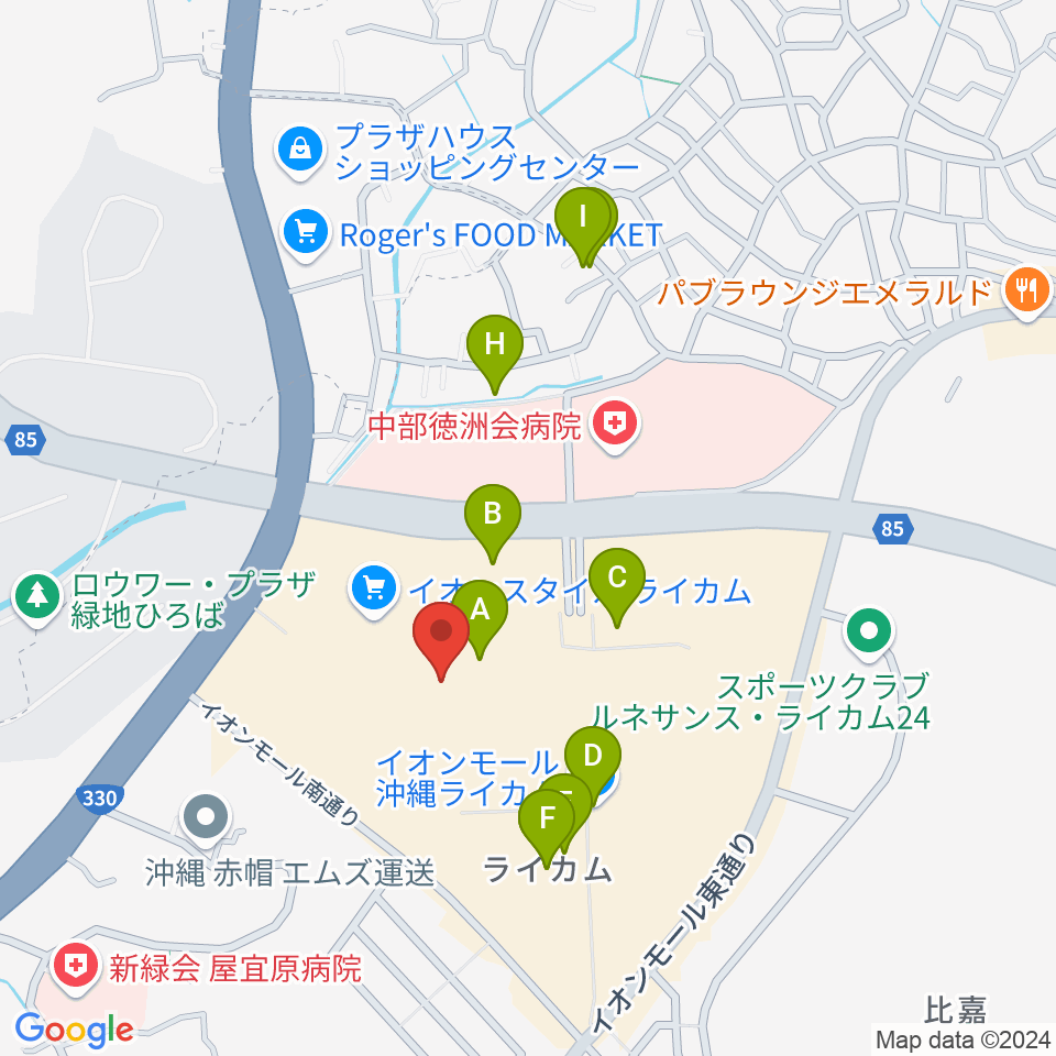 島村楽器 イオンモール沖縄ライカム店周辺の駐車場・コインパーキング一覧地図