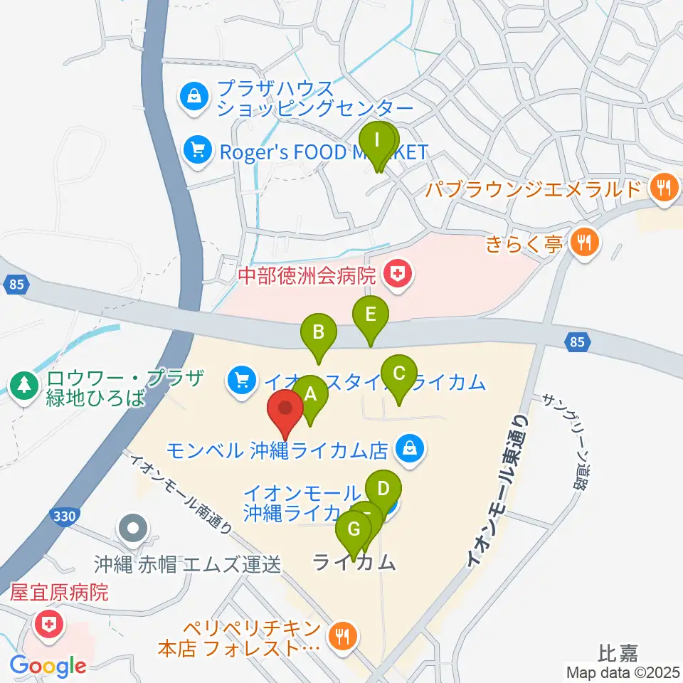 島村楽器 イオンモール沖縄ライカム店周辺の駐車場・コインパーキング一覧地図