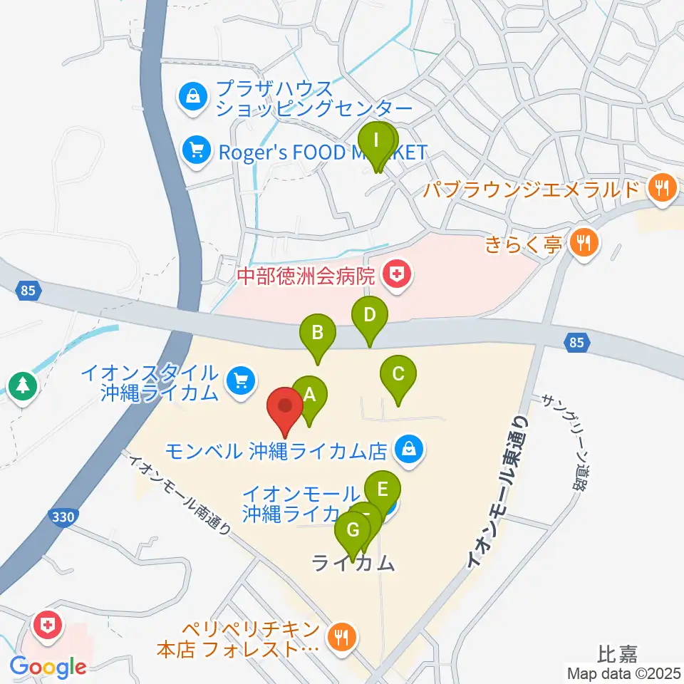 島村楽器 イオンモール沖縄ライカム店周辺の駐車場・コインパーキング一覧地図