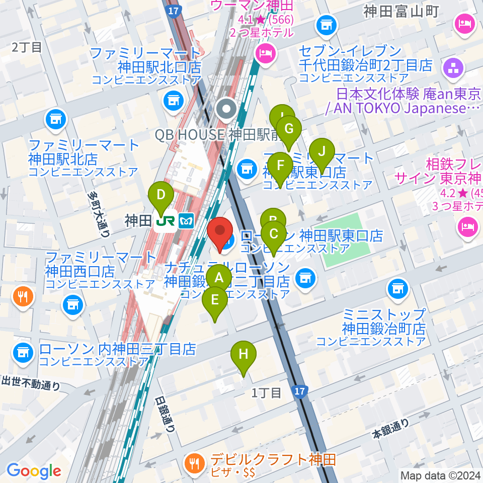 スタジオ音楽館 神田駅前周辺の駐車場・コインパーキング一覧地図