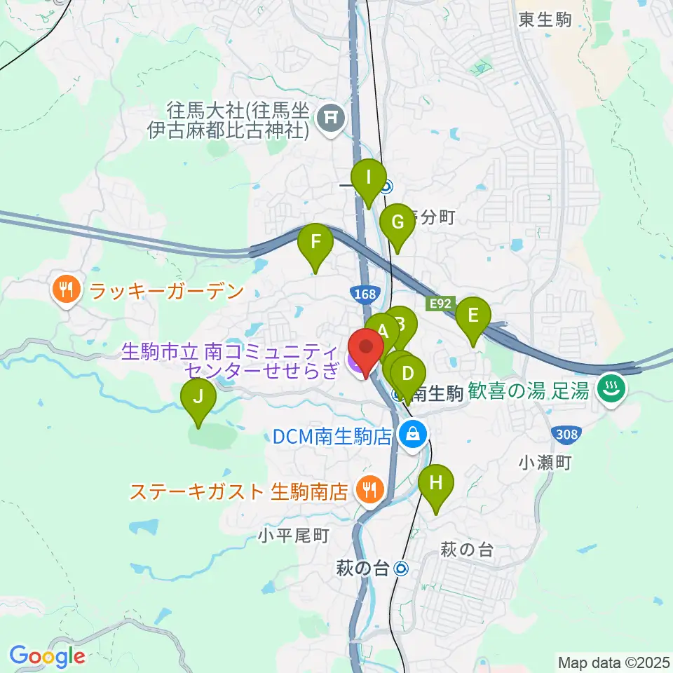 生駒市立南コミュニティセンターせせらぎ周辺の駐車場・コインパーキング一覧地図