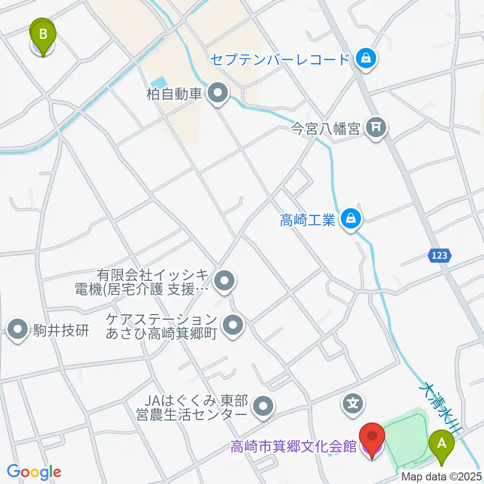 高崎市箕郷文化会館周辺の駐車場・コインパーキング一覧地図