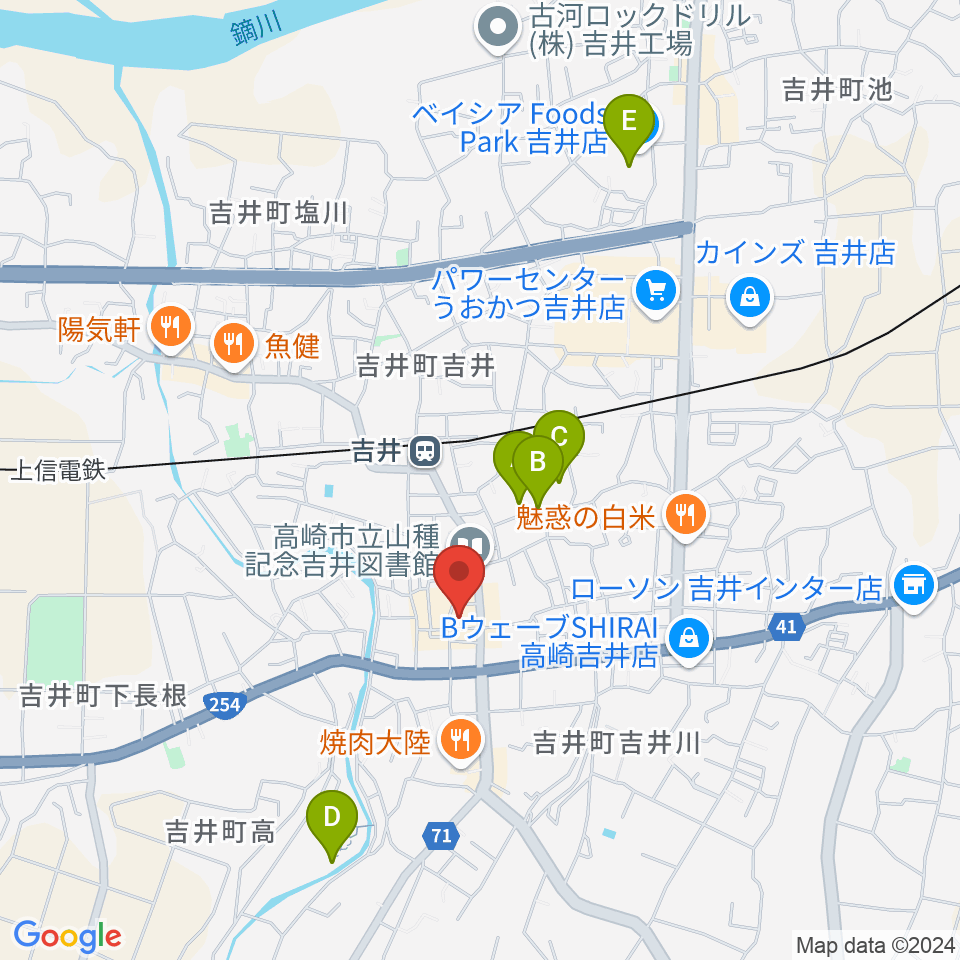 吉井文化会館周辺の駐車場・コインパーキング一覧地図