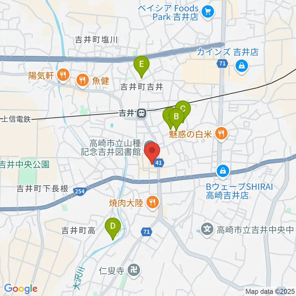 吉井文化会館周辺の駐車場・コインパーキング一覧地図