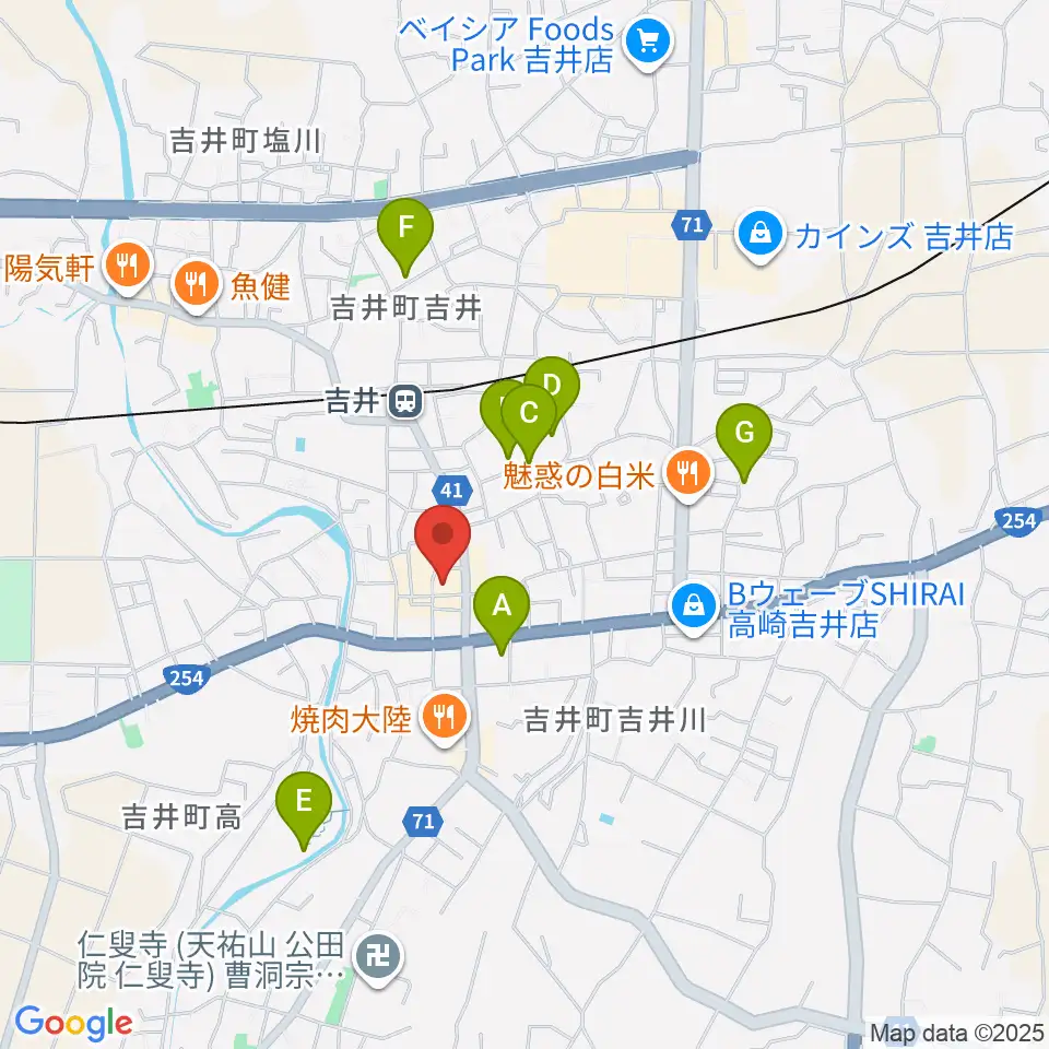 吉井文化会館周辺の駐車場・コインパーキング一覧地図