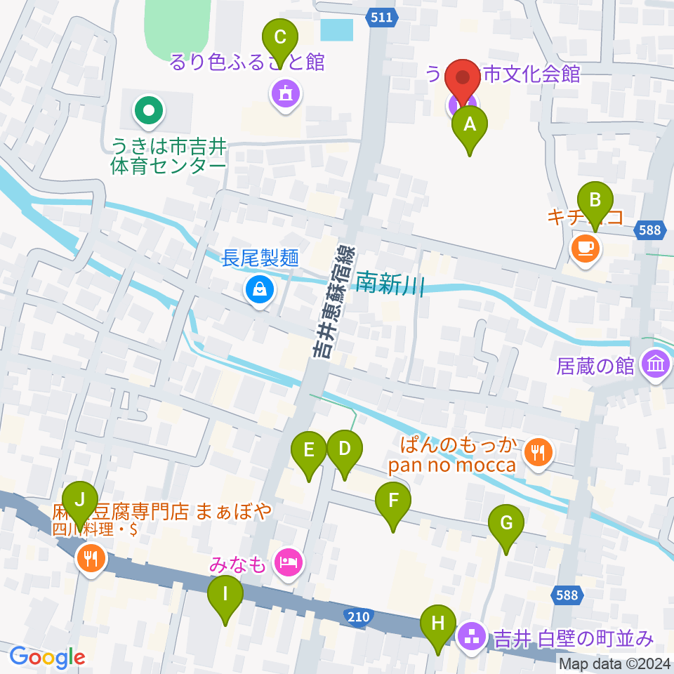 うきは市白壁ホール周辺の駐車場・コインパーキング一覧地図