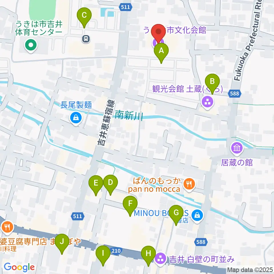 うきは市白壁ホール周辺の駐車場・コインパーキング一覧地図