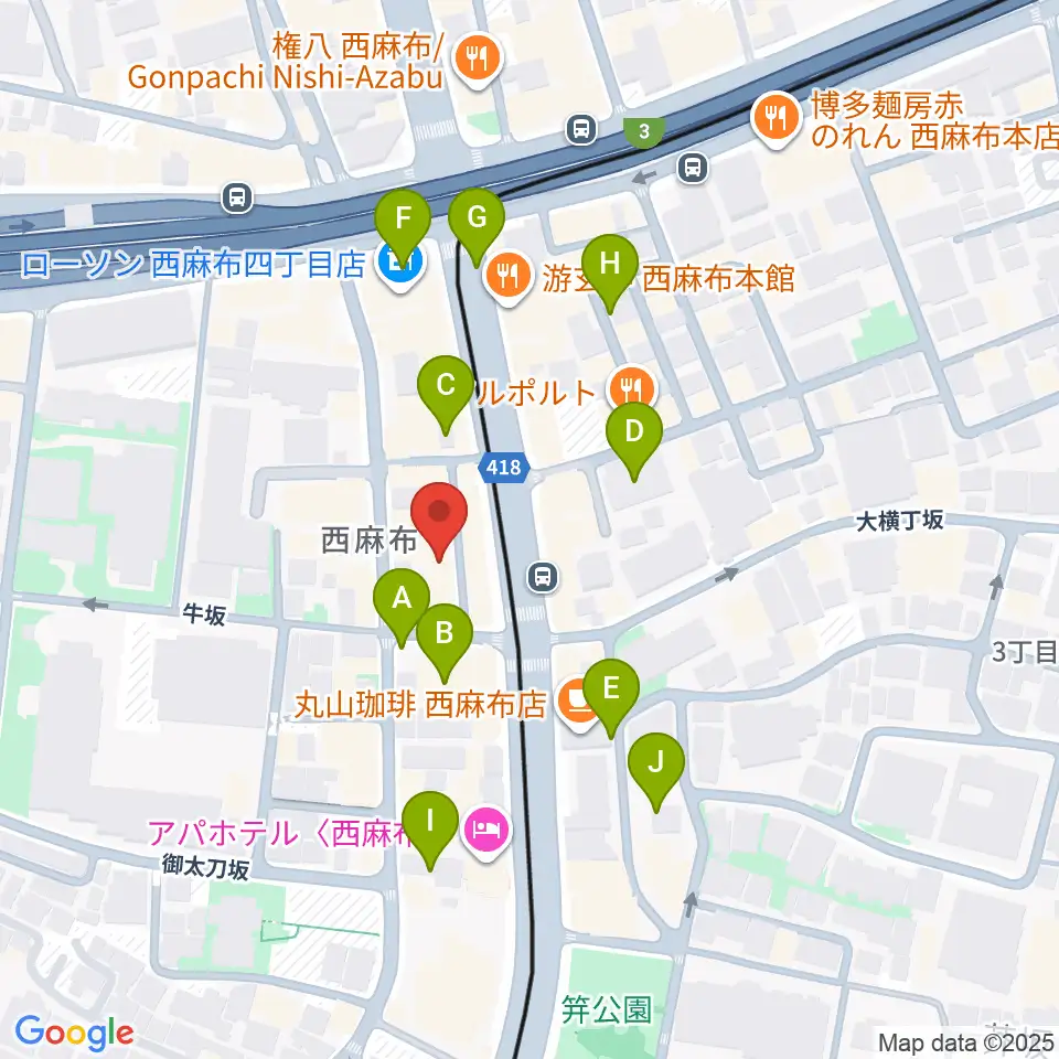 霞町音楽堂周辺の駐車場・コインパーキング一覧地図