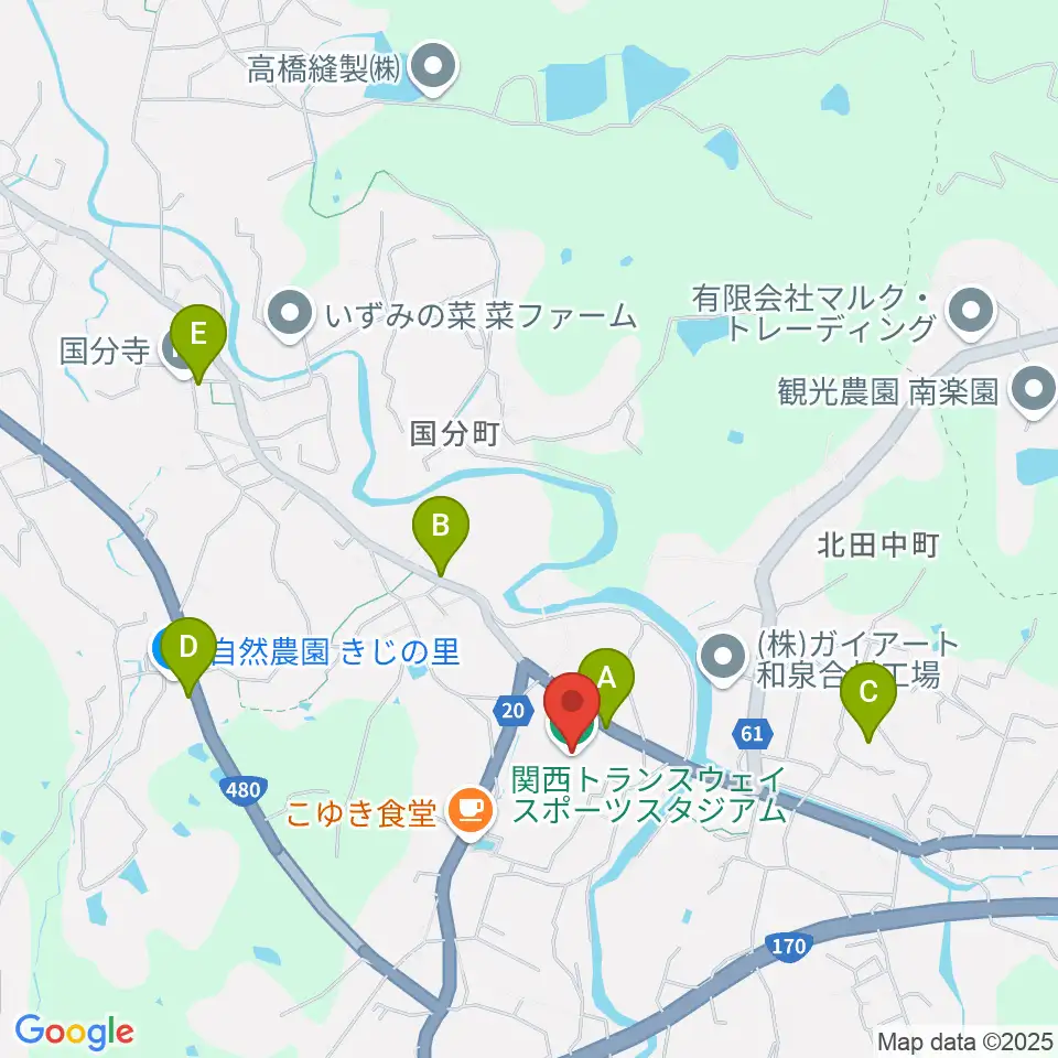 関西トランスウェイスポーツスタジアム周辺の駐車場・コインパーキング一覧地図