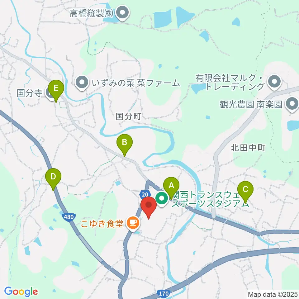 関西トランスウェイスポーツスタジアム野球場周辺の駐車場・コインパーキング一覧地図