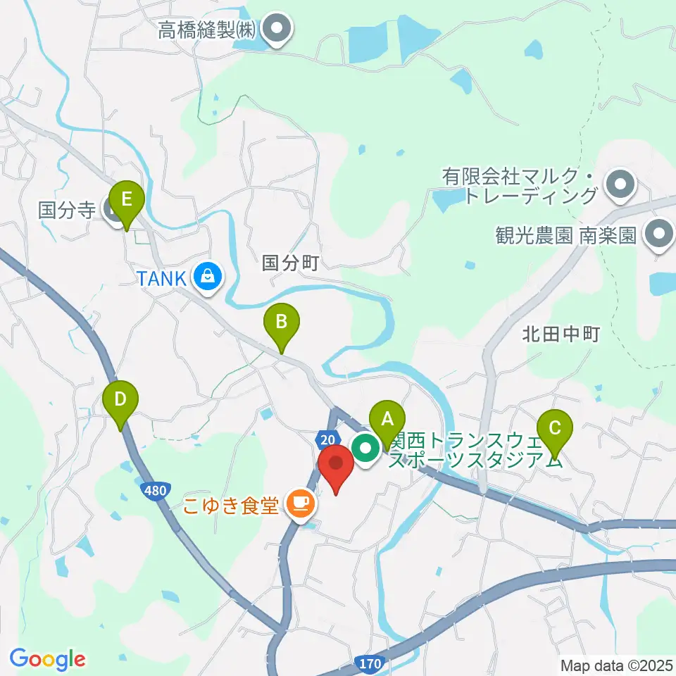 関西トランスウェイスポーツスタジアム野球場周辺の駐車場・コインパーキング一覧地図