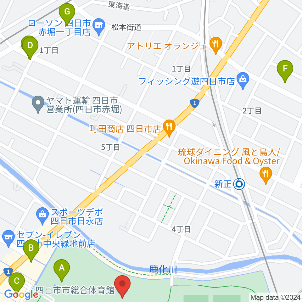 四日市市総合体育館周辺の駐車場・コインパーキング一覧地図