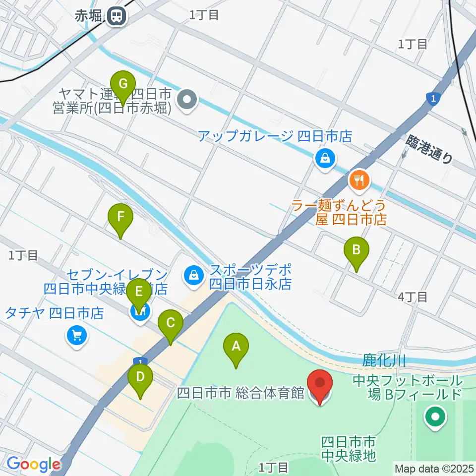 四日市市総合体育館周辺の駐車場・コインパーキング一覧地図
