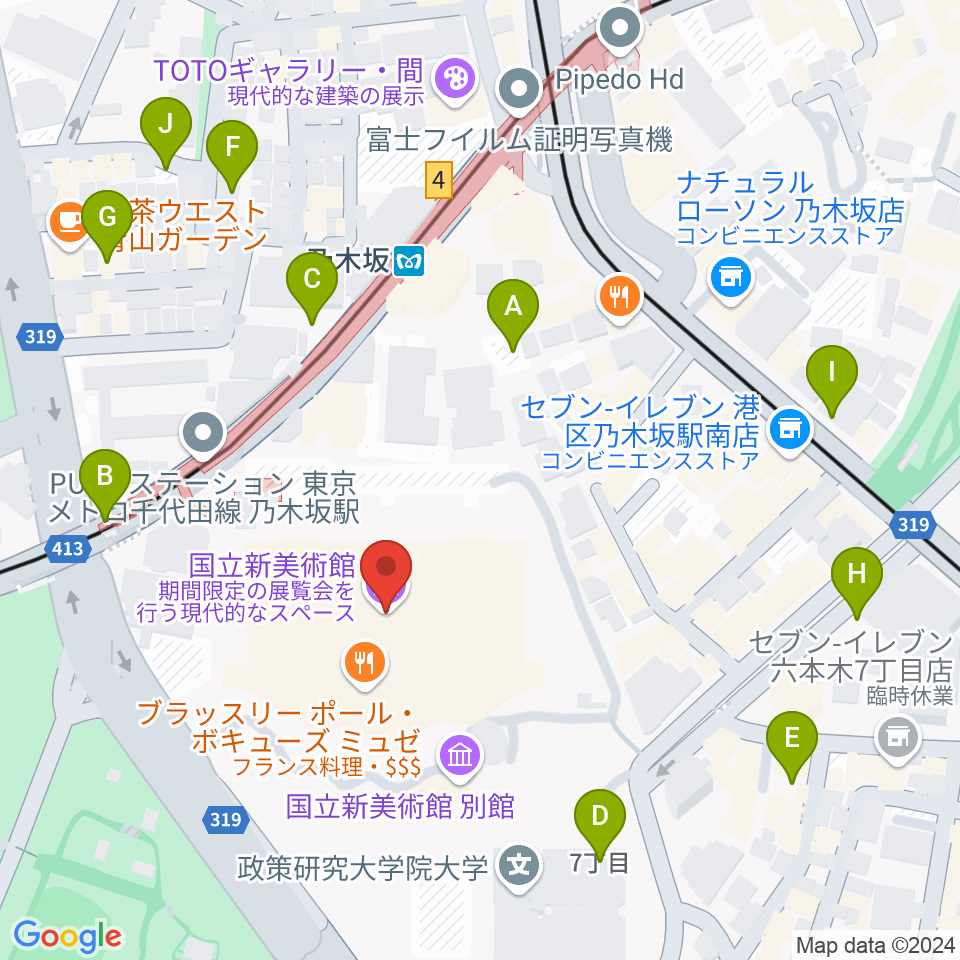 国立新美術館周辺の駐車場・コインパーキング一覧地図