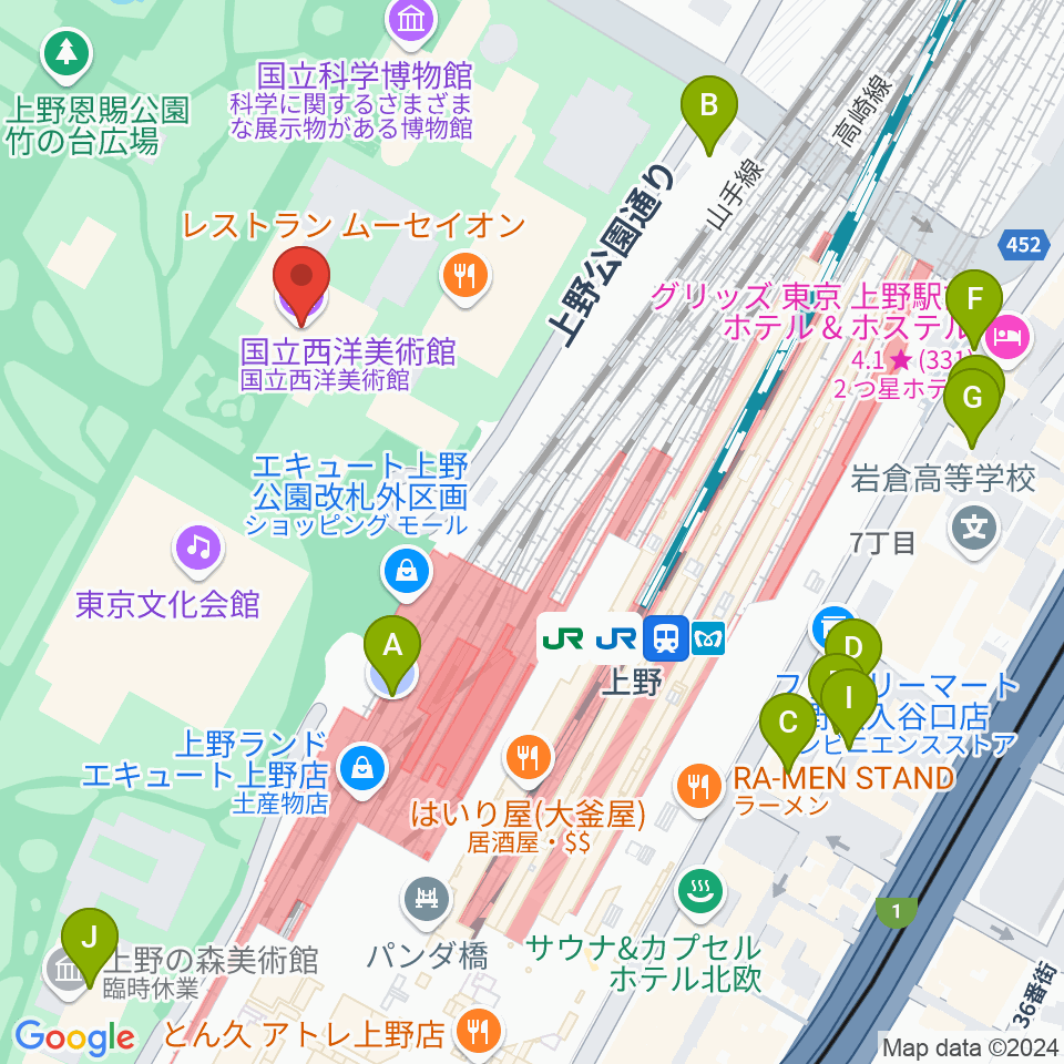 国立西洋美術館周辺の駐車場・コインパーキング一覧地図