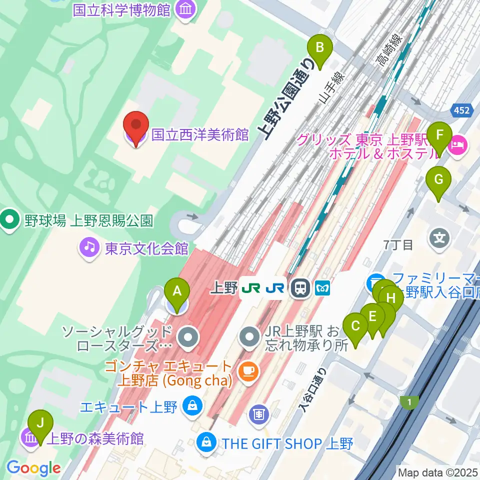 国立西洋美術館周辺の駐車場・コインパーキング一覧地図
