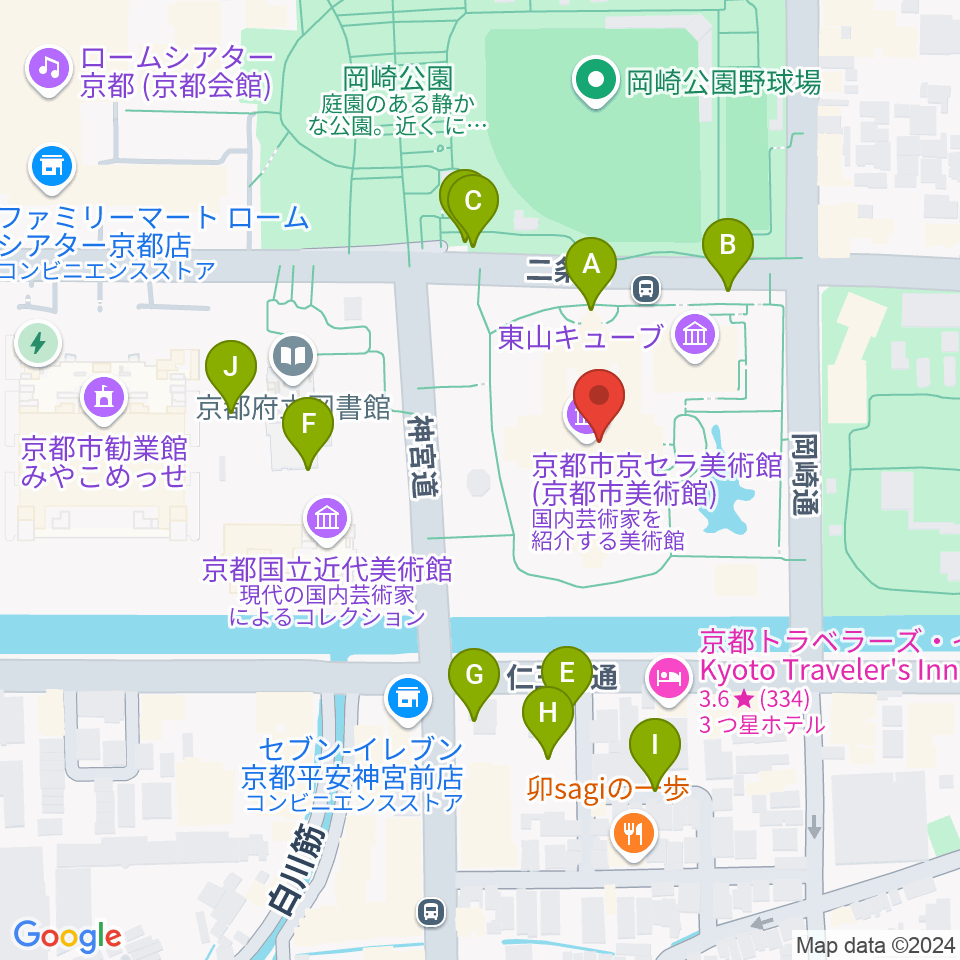 京都市京セラ美術館周辺の駐車場・コインパーキング一覧地図