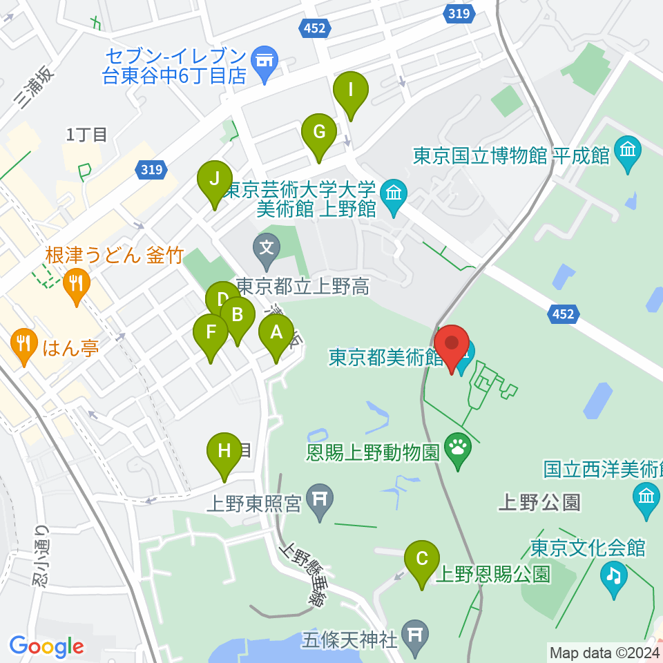 東京都美術館周辺の駐車場・コインパーキング一覧地図