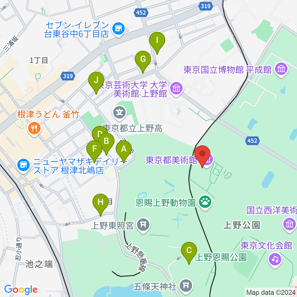 東京都美術館周辺の駐車場・コインパーキング一覧地図