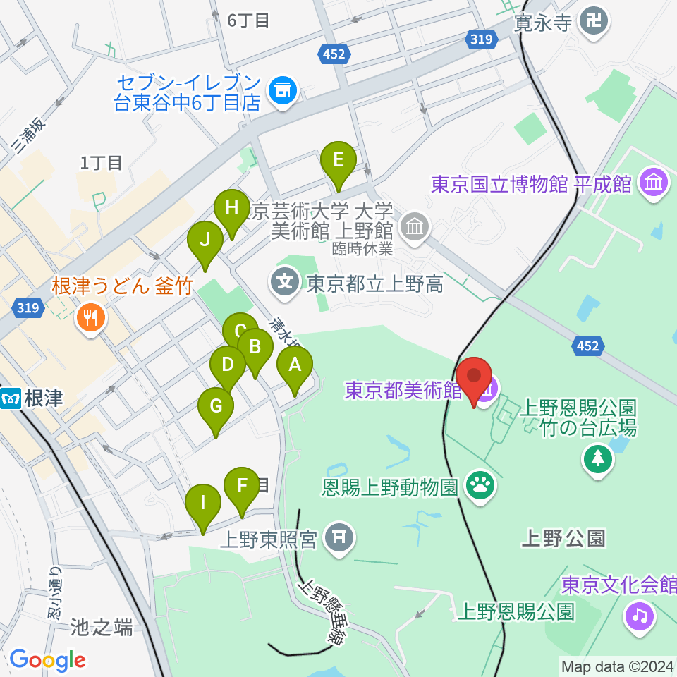 東京都美術館周辺の駐車場・コインパーキング一覧地図