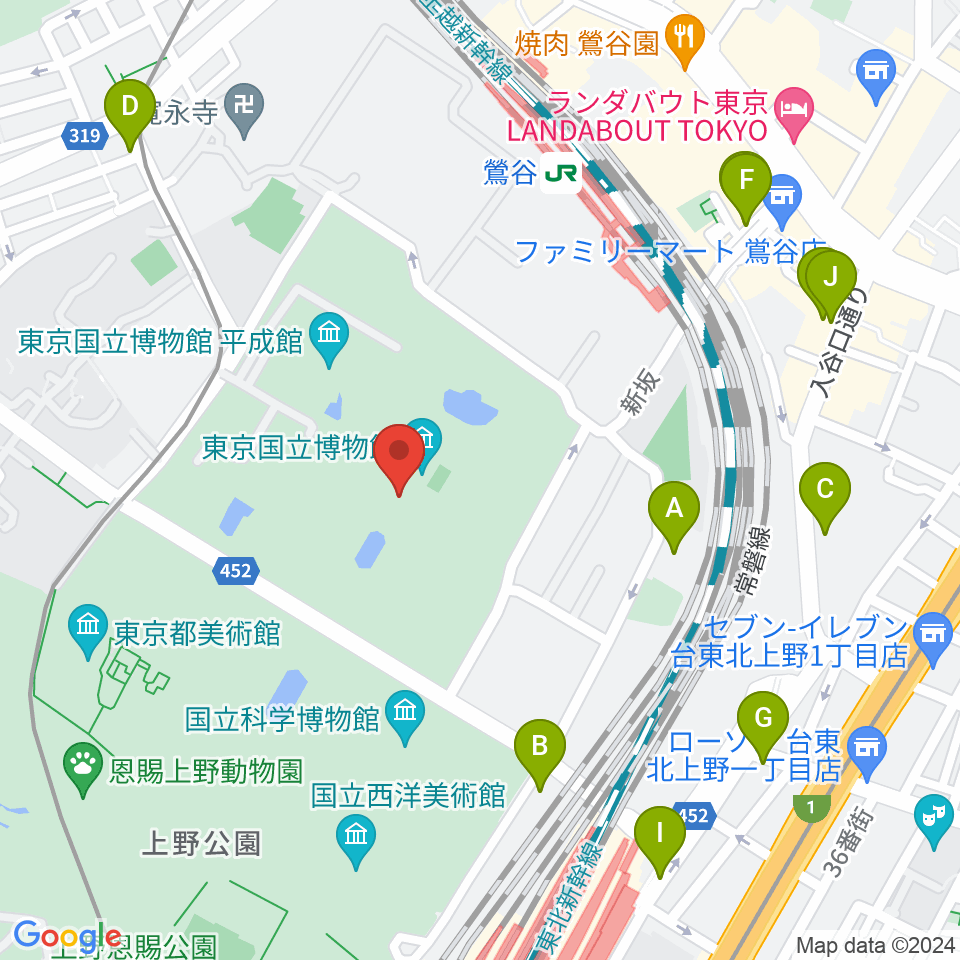 東京国立博物館・本館周辺の駐車場・コインパーキング一覧地図